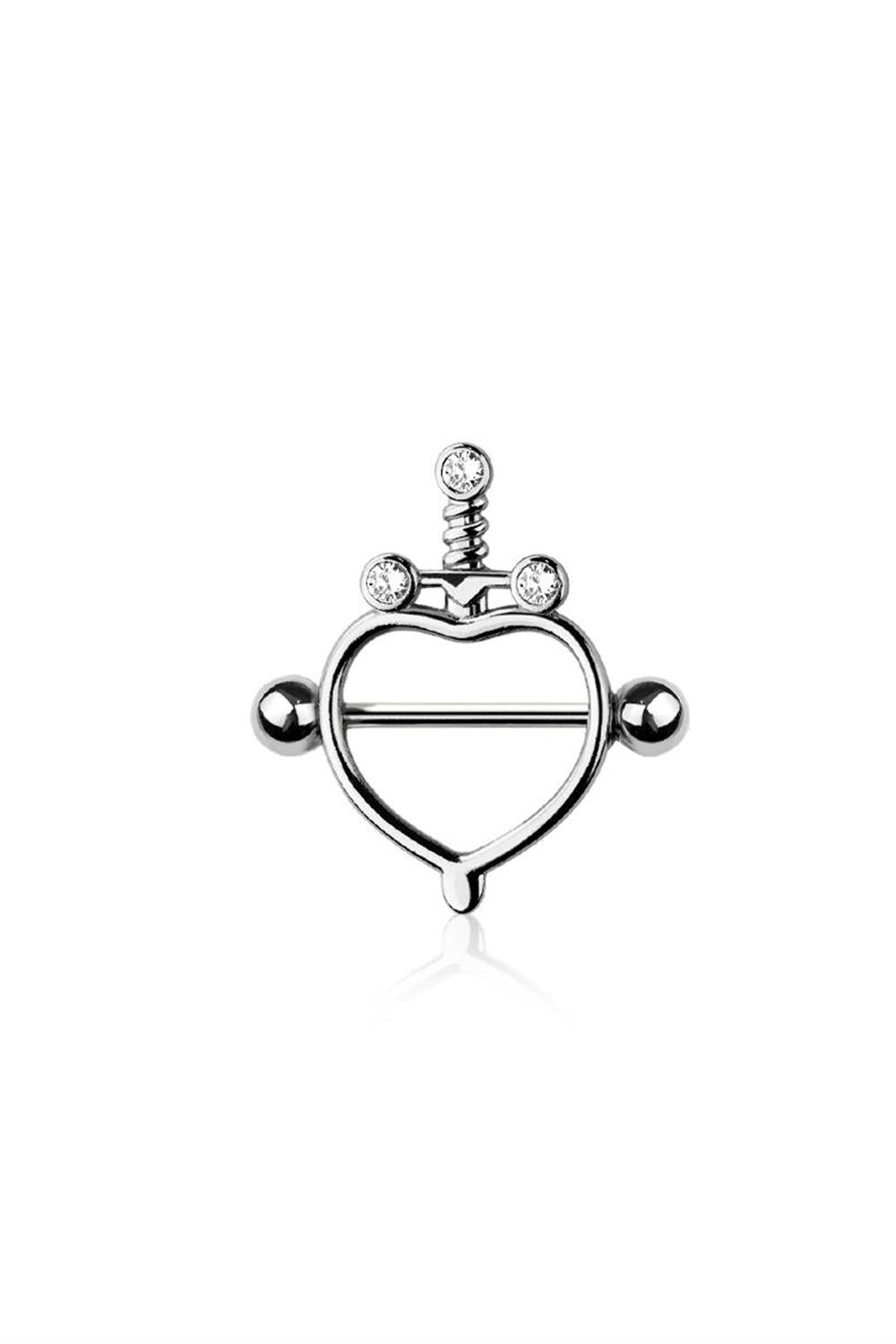 14G SURGICAL STEEL 9/16" (14MM) HEART SWORD NIPPLE RING